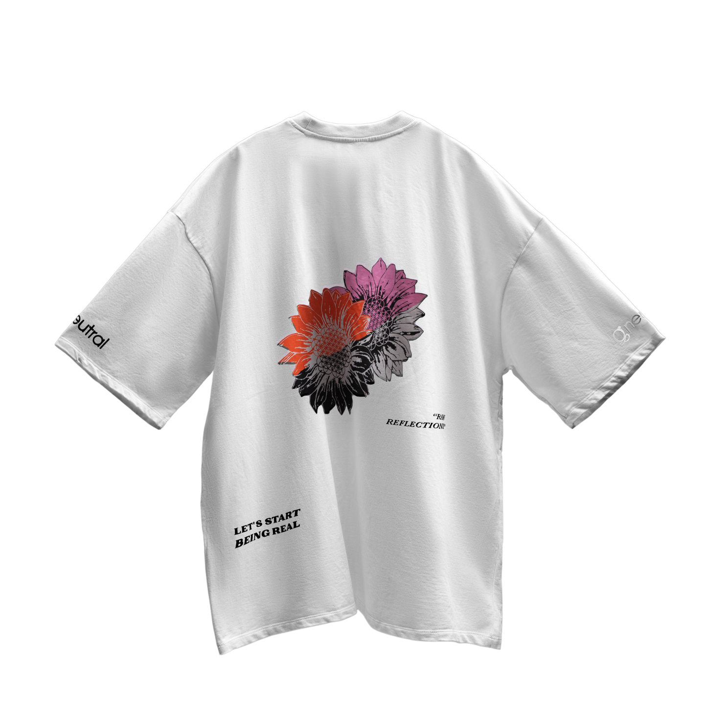 White Oversized t-shirt - Blossoming Enigma, back view, clothing