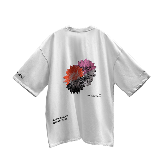 White Oversized t-shirt - Blossoming Enigma, back view, clothing